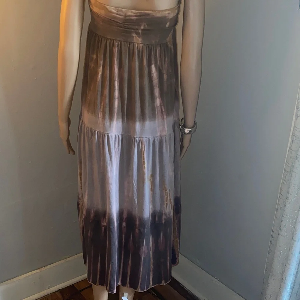 Hale Bob Strapless Backless Tie-Dye Maxi Dress in Taupe and Deep Plum - Picture 4 of 8